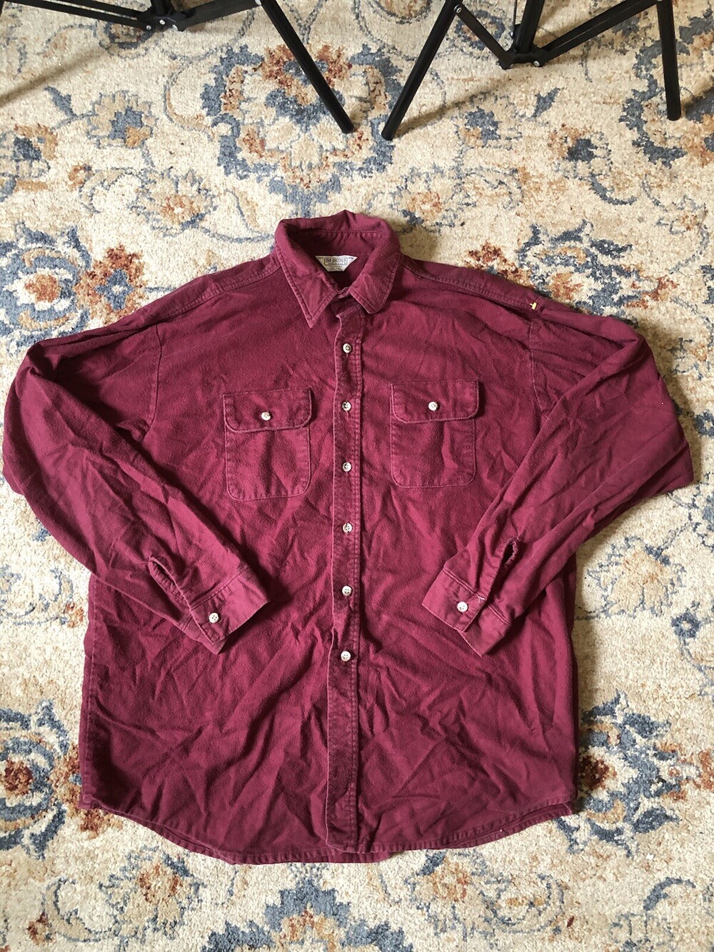 Vtg Five Brother Chamois Flannel Shirt Men 2XL Maroon Heavyweight Made In USA